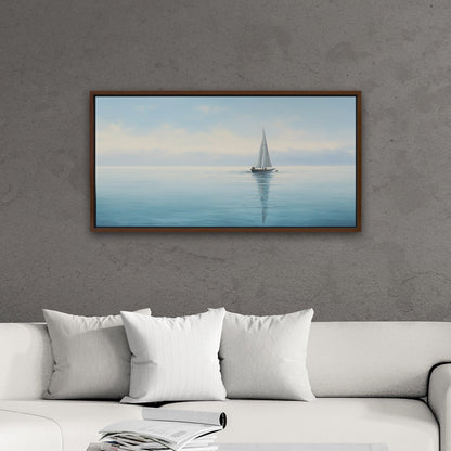 Tranquil seascape with solitary sailboat - Peaceful Horizon