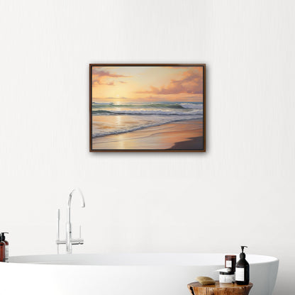 Coastal Beach Painting at Sunset - Golden Coast Sunset Serenity