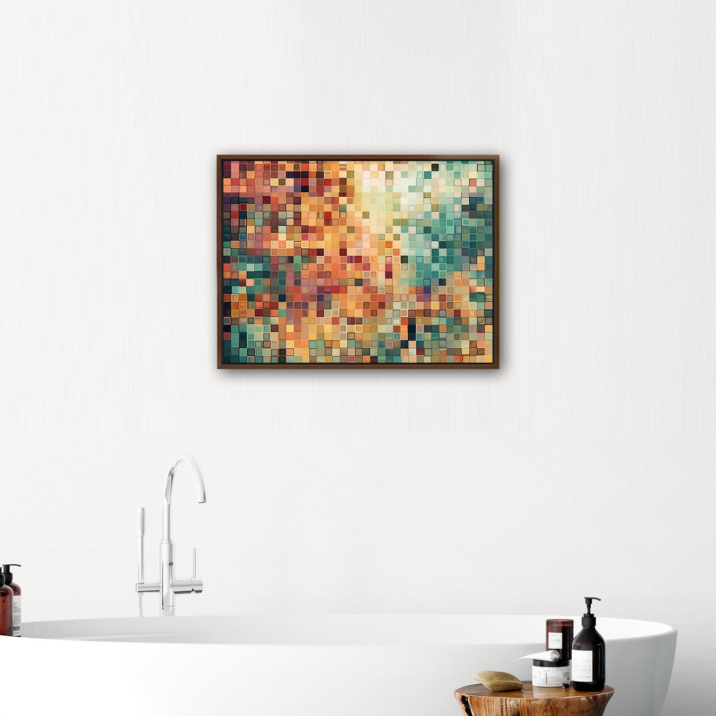 Abstract Geometric Squares Painting - Retro Pixelated Geometric Flare