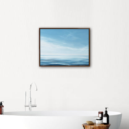 Minimalist abstract brush stroke painting of ocean and blue sky - Serenity Sky Vision