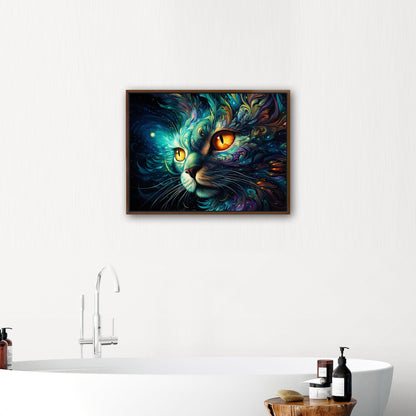 Psychedelic black cat portrait exuding mystery - Cosmic Enchantment