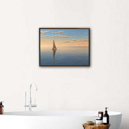 Lone Sailboat at Sunset Painting - Tranquil Sails on the Vast Horizon