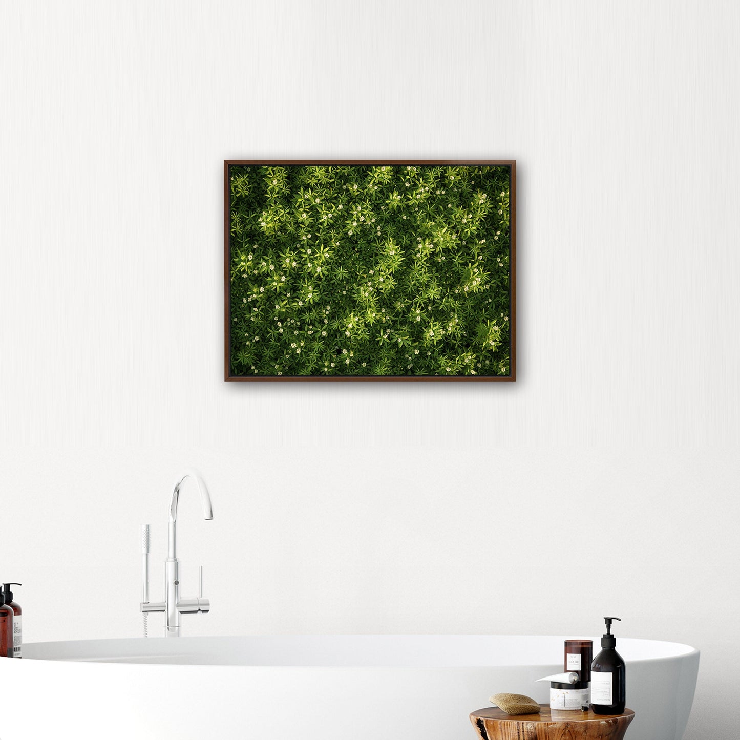 Stunning wall art with lush greens and tiny wildflowers - Enchanted Oasis