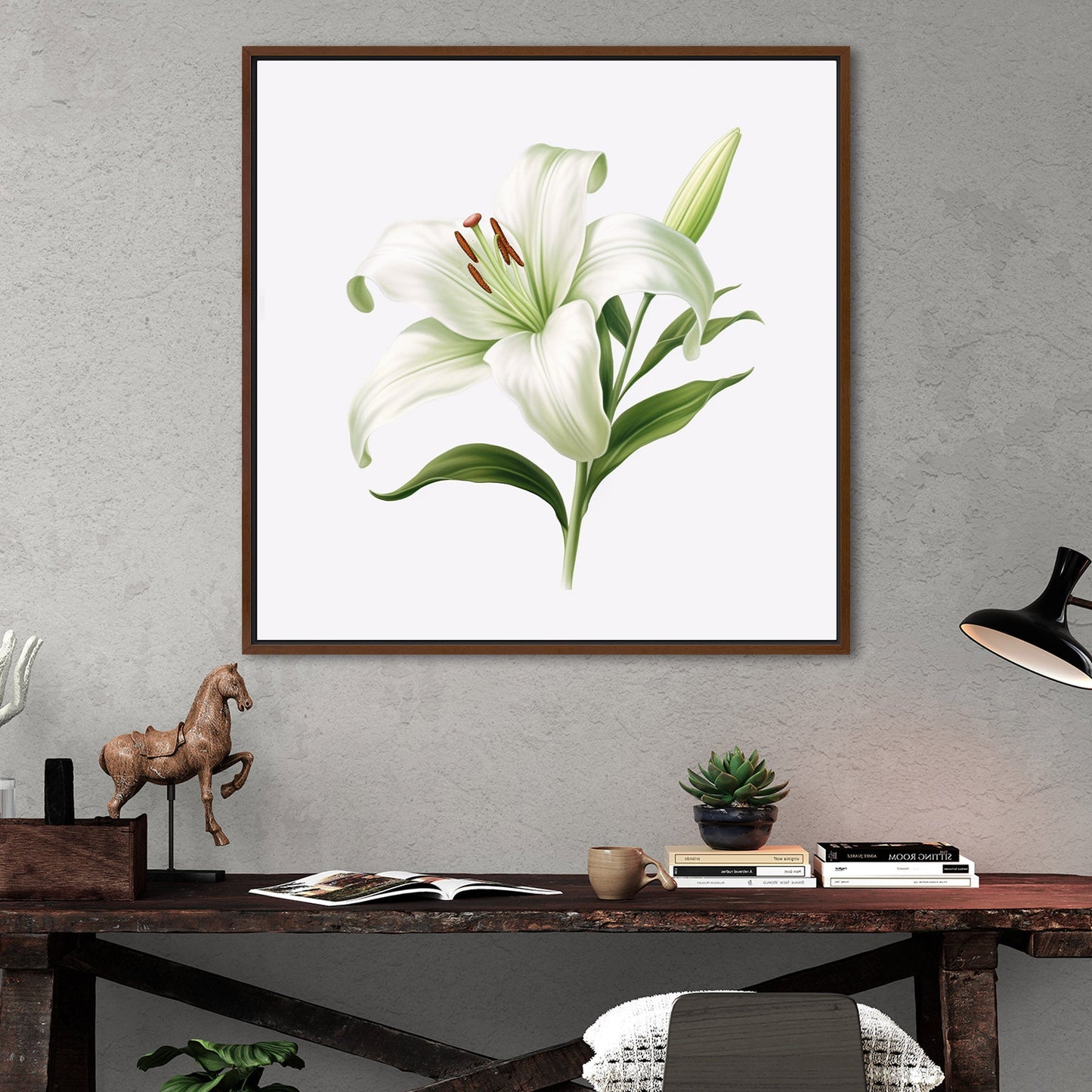 Painting of a Single Lily Highly Detailed on White Background - Lily Elegance