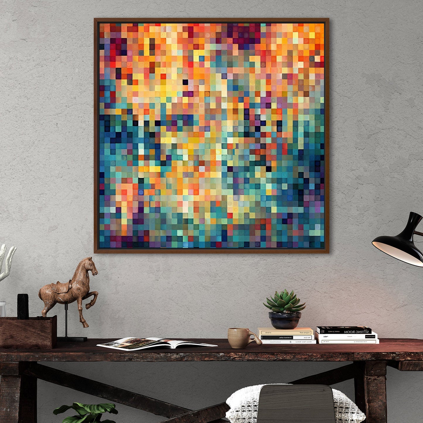 Geomtric Abstract Square Painting - Retro Geometric Pixels