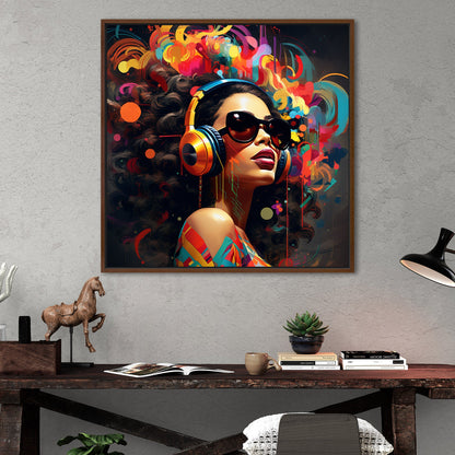 Street Art Style Portrait of a Woman with Wild Hair - Electric Rhythm Burst