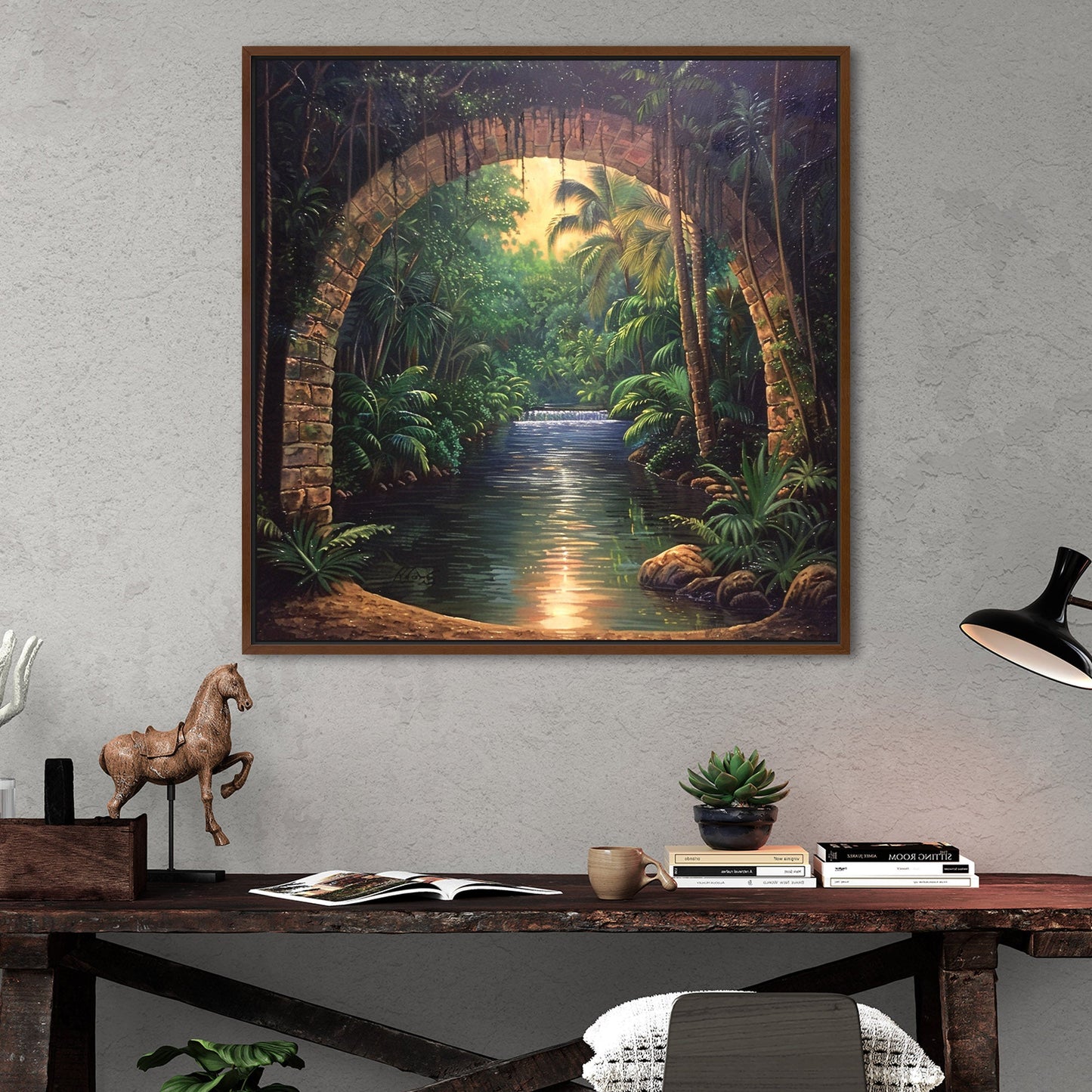 Painting of Archway Tunnel Looking Out at Jungle River - Enchanted Water View