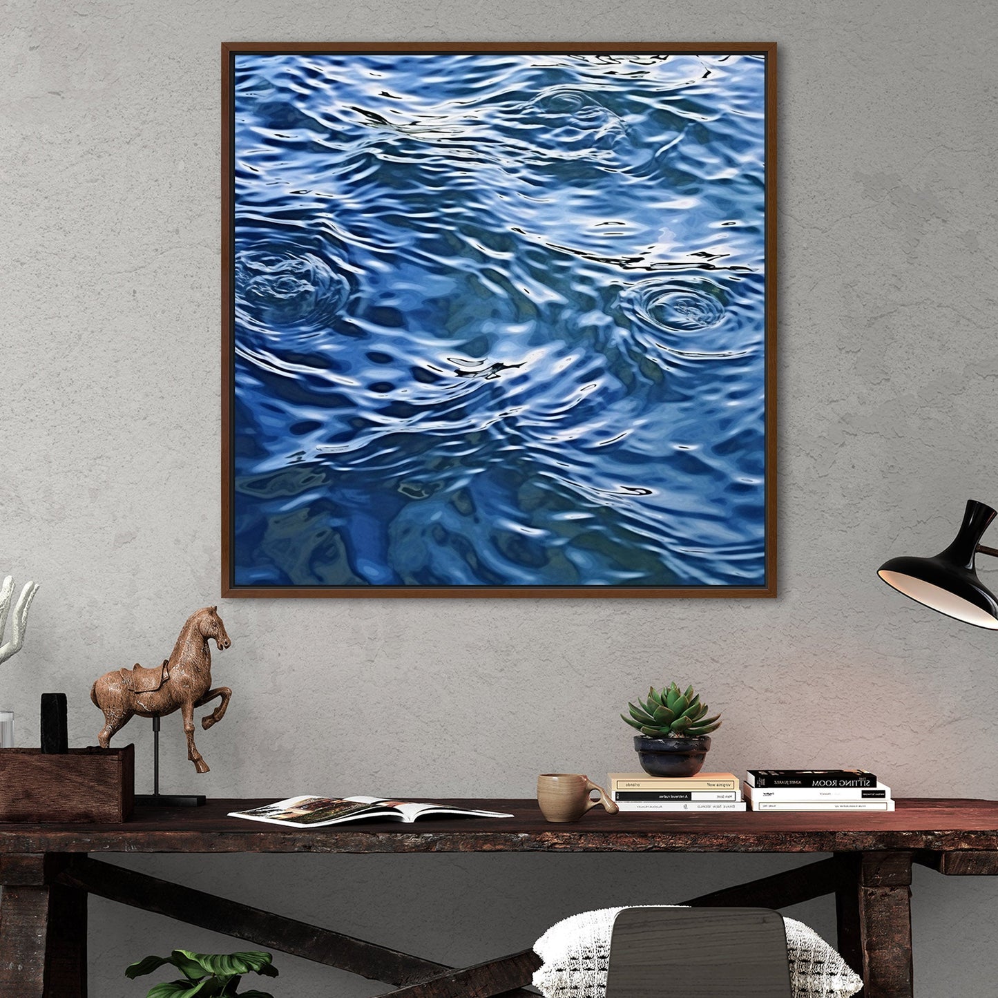 Tranquil blue water ripples in cubist masterpiece - Serene Dimensions