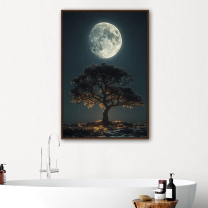 Perfect Isolated Tree with Moon at Night - Moonlit Serenity