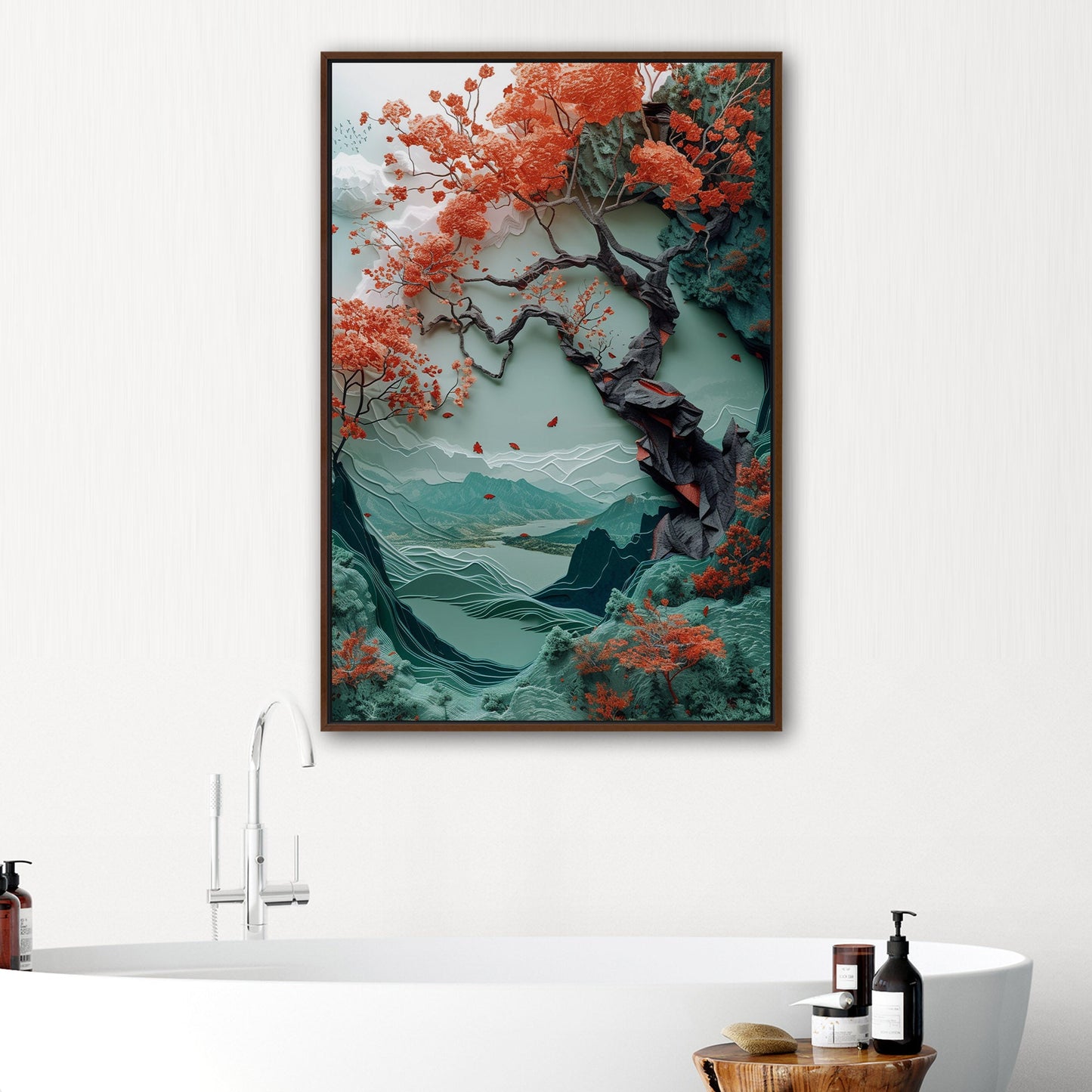 Papercut Style Asian Landscape with Paper Fold Trees and Hills - Layers of Imagination