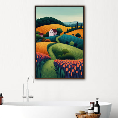 Stylized Digital Illustration of Countryside Vista - Dynamic Dreamscape