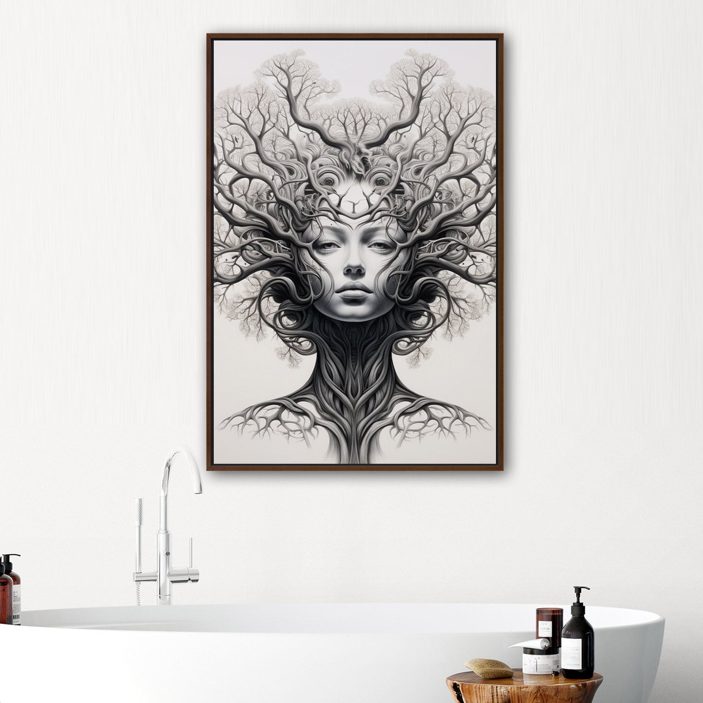 Sleek black and white tree artwork, elegance - Botanical Noir