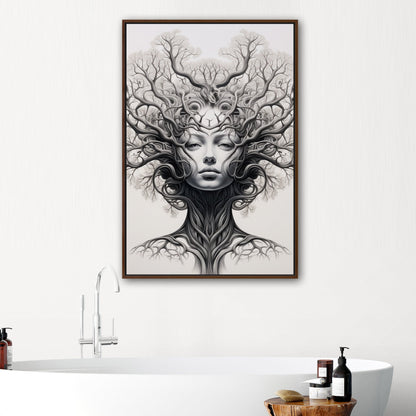 Sleek black and white tree artwork, elegance - Botanical Noir