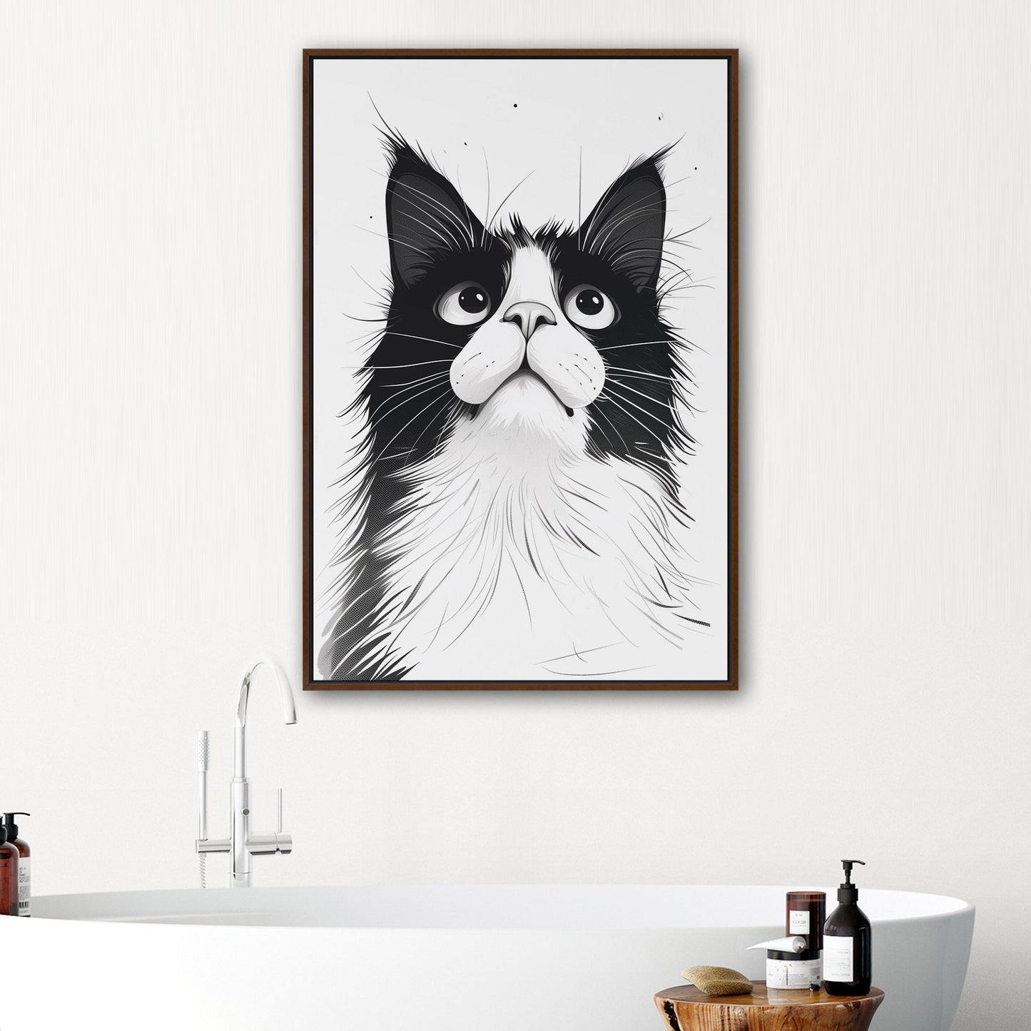 Black and White Cat Pencil Drawing - Curious Cat's Monochrome Gaze