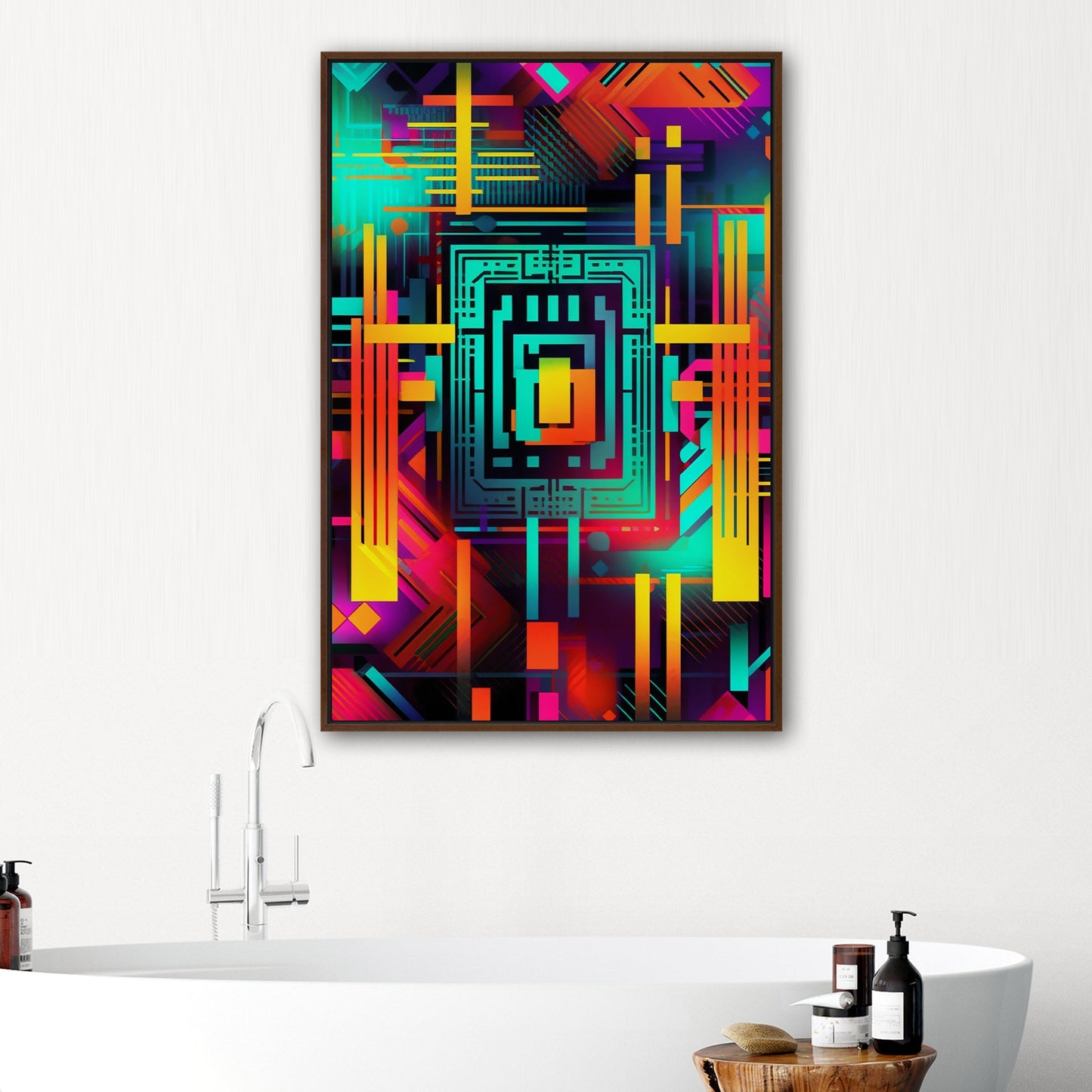 Retro Art Deco Inspired Abstract Digital Render - Neon Galactic Rhythm