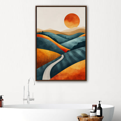 Abstract Hills at Sunset in Orange and Blue - Vivid Dreamscape: Path to Serenity