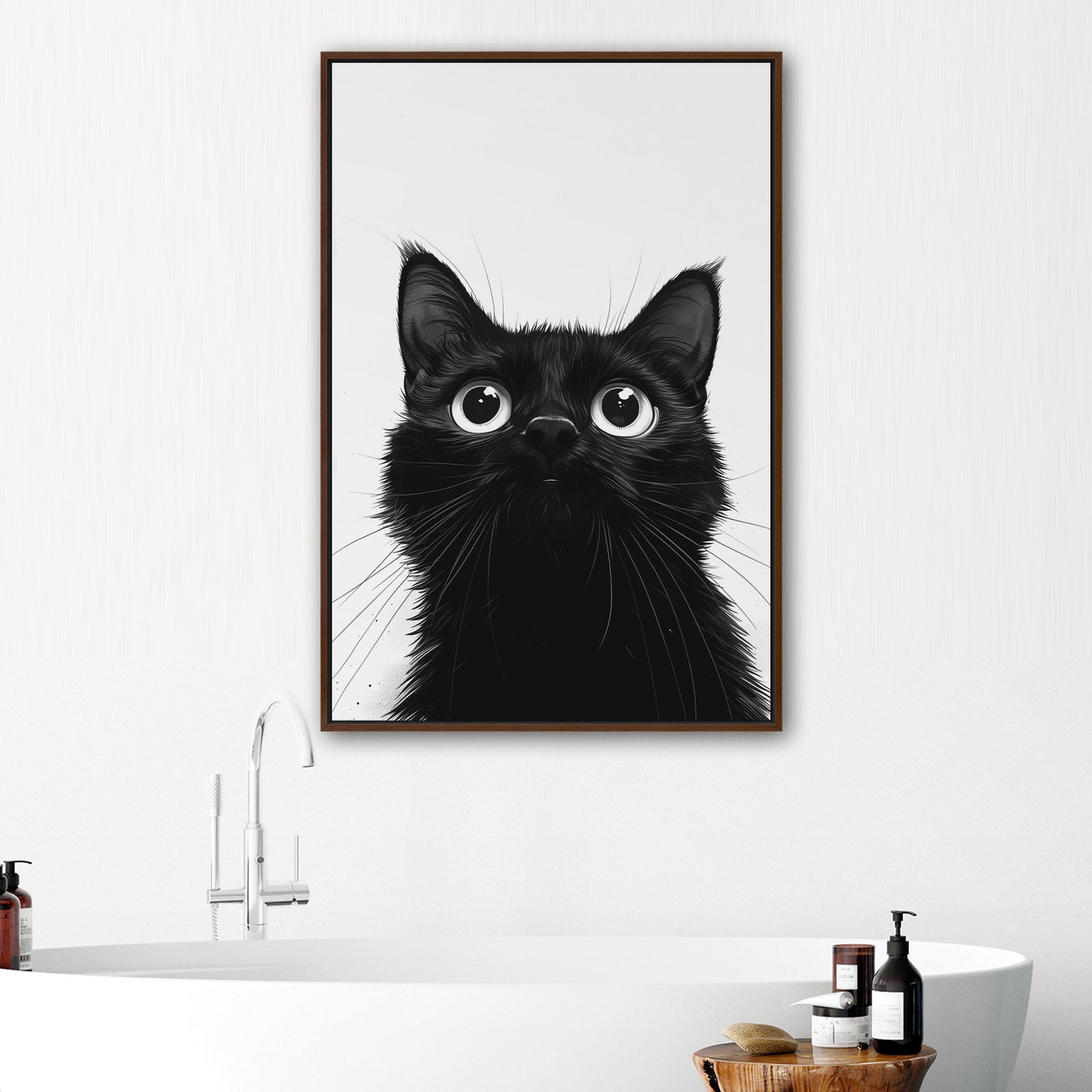 Whimsical cat peering over edge - Enchanted Feline