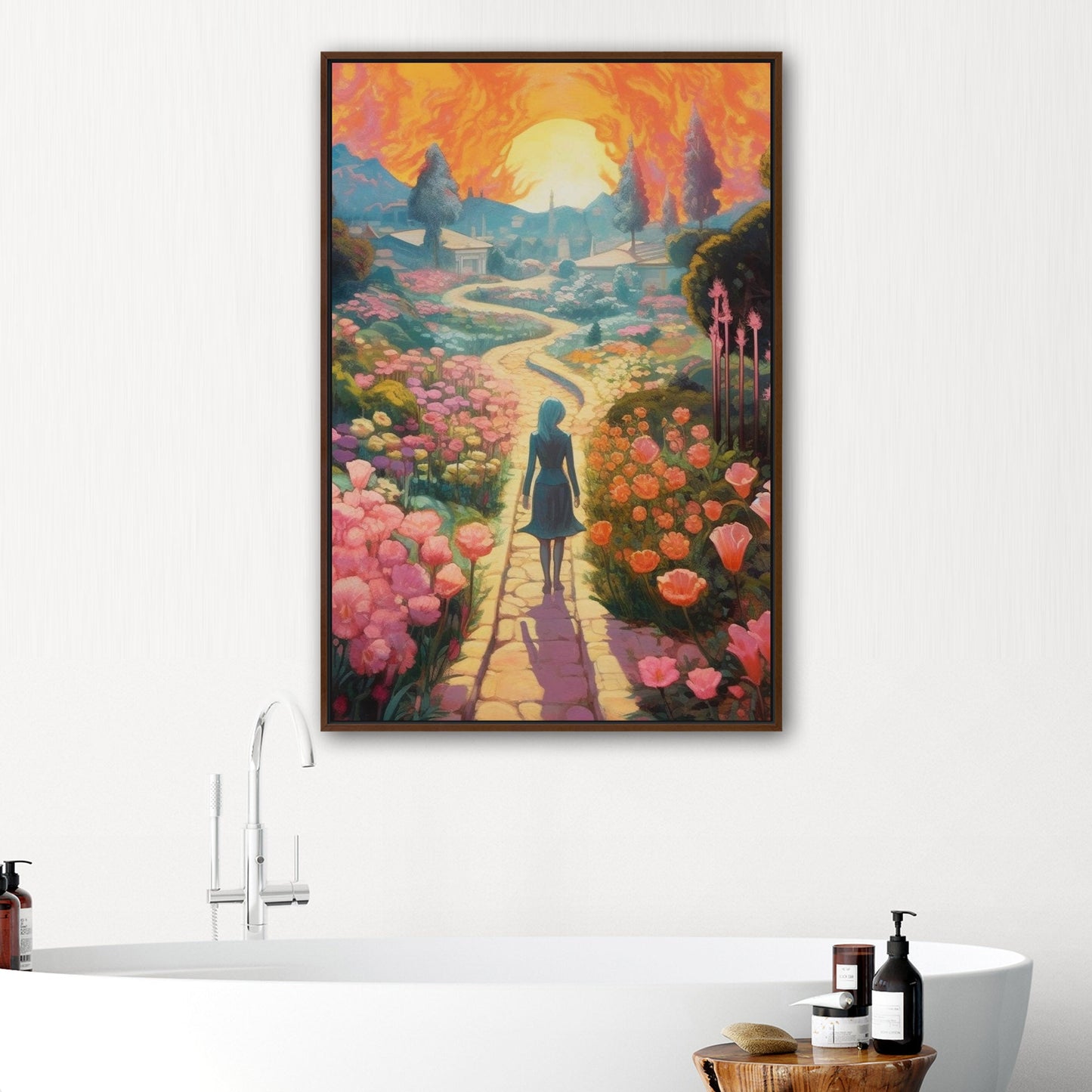 Child's Room Whimsical Fairytale Watercolor Landscape - Enchanted Floral Pathways