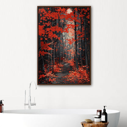 Japanese red maple grove, golden rays, handmade - Elevate Your Space