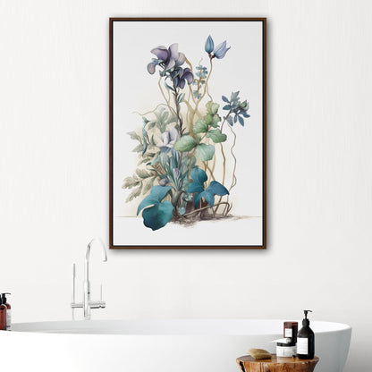 Watercolor of Wildflowers in Blues, Teals and Greens - Botanical Elegance