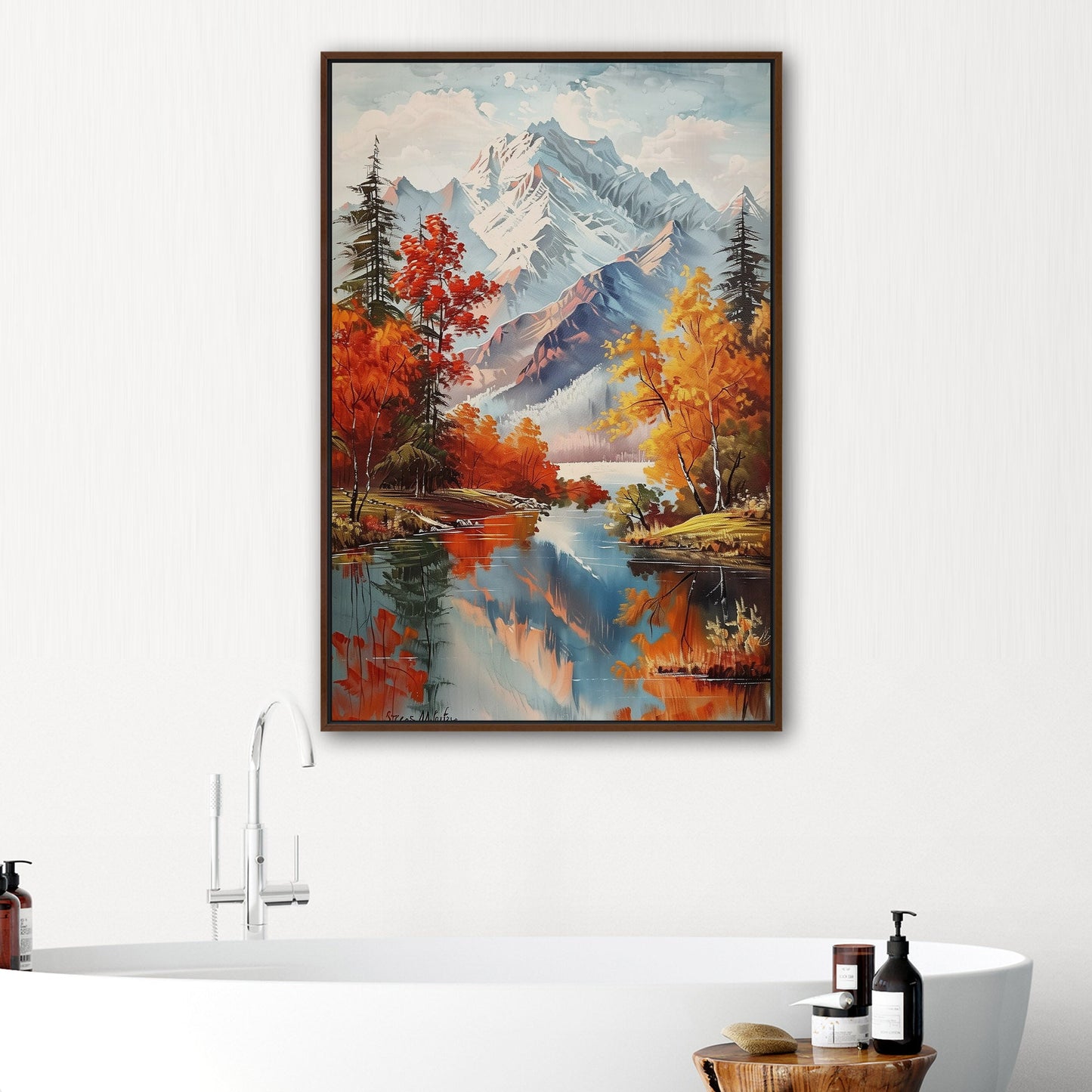 Vintage Mountain Landscape Painting - Enchanted Wilderness Retreat