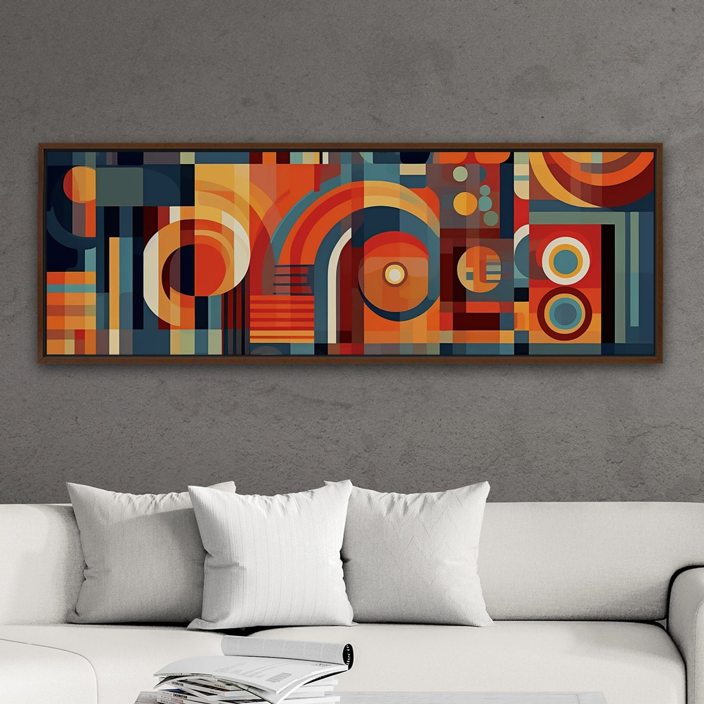 Geometric Shapes Abstract in Blues and Oranges - Geometric Illusion Harmony