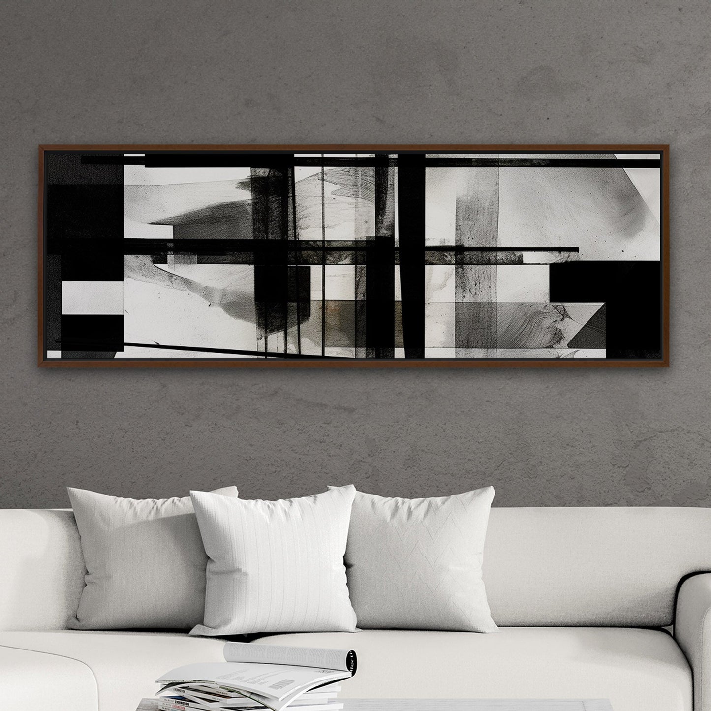 Black and White Geometric Abstract Painting - Sleek Geometry: Monochrome Dreams