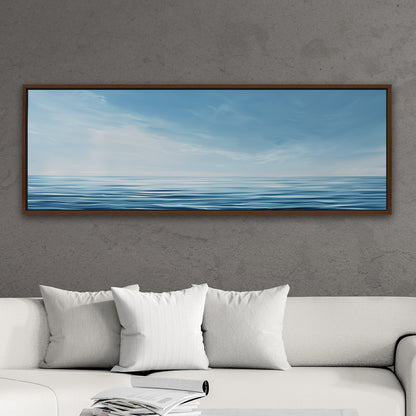 Minimalist abstract brush stroke painting of ocean and blue sky - Tranquil Serenity