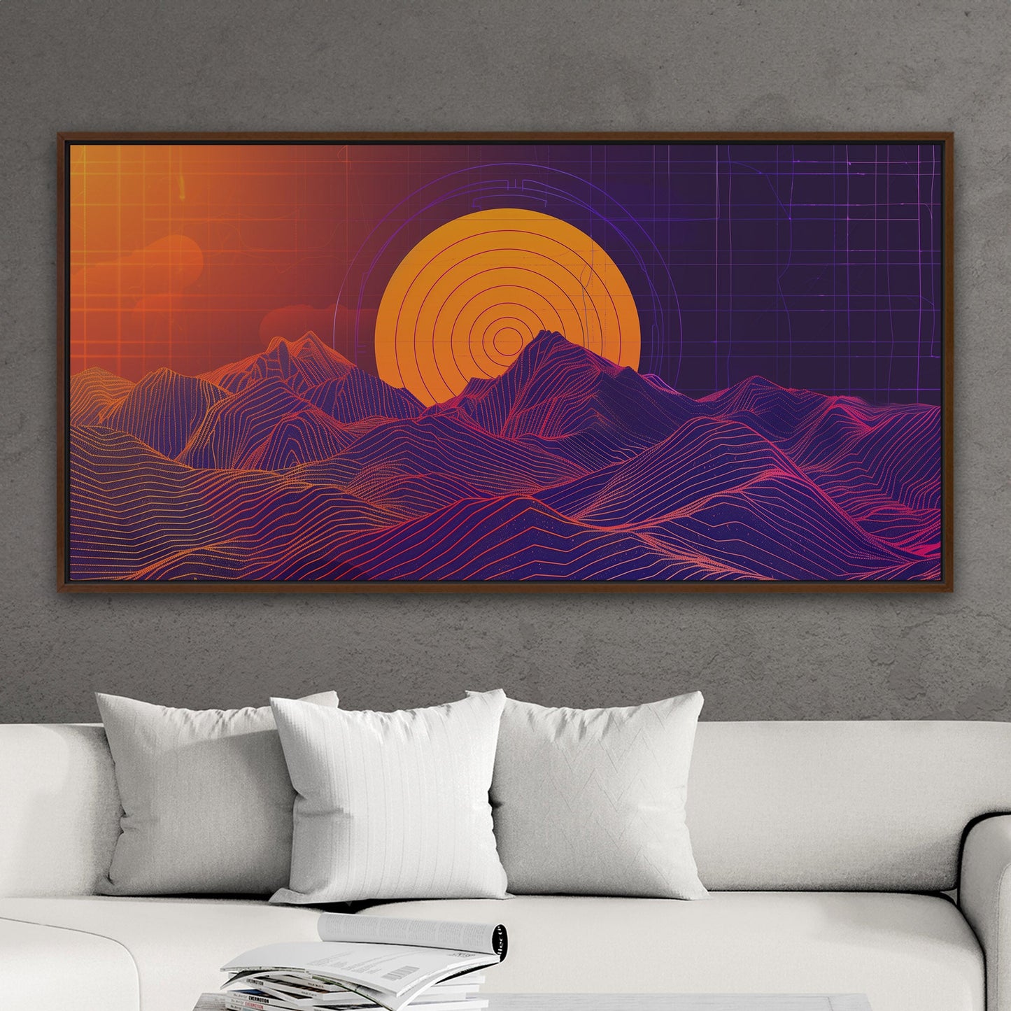 Vibrant 80s grid sun - Radiant Solar Symphony