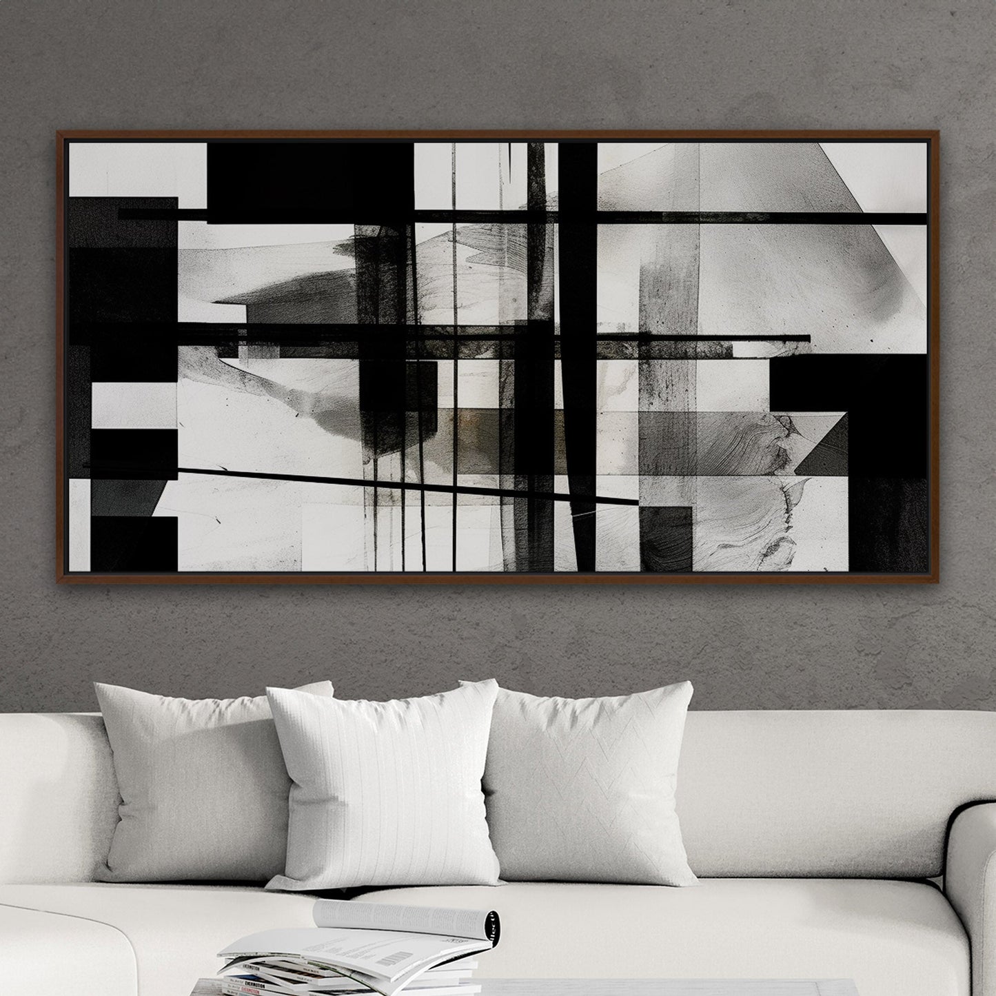 Black and White Geometric Abstract Painting - Sleek Geometry: Monochrome Dreams