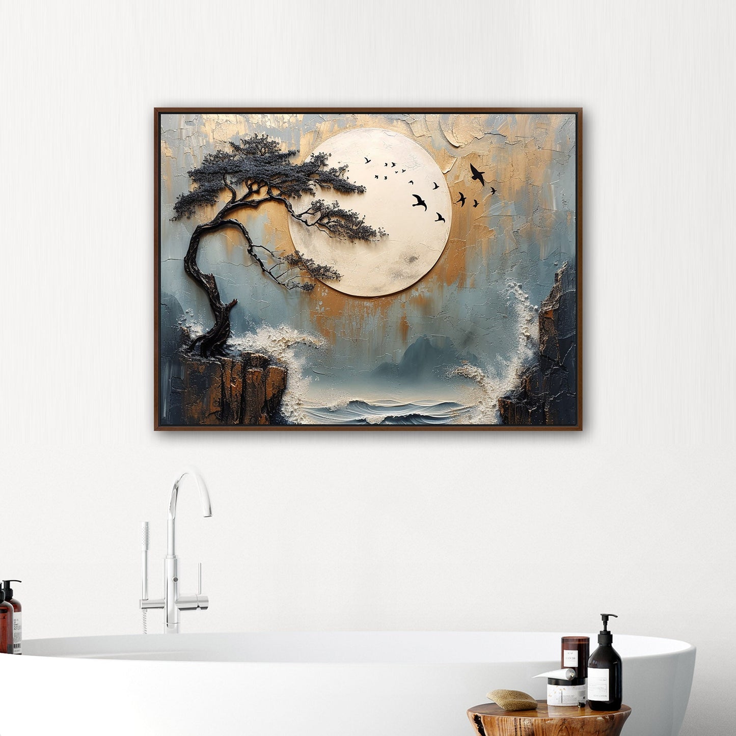 Textured Asian Painting Style Landscape - Tranquil Unity: A Balanced Journey