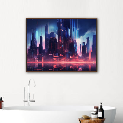 Cityscape Painting of Futuristic Skyline - Neon Cyber Cityscape