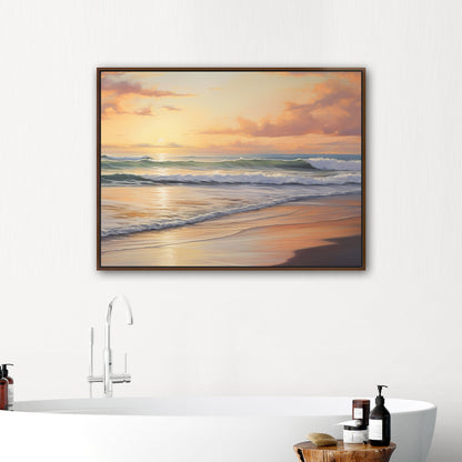 Coastal Beach Painting at Sunset - Golden Coast Sunset Serenity