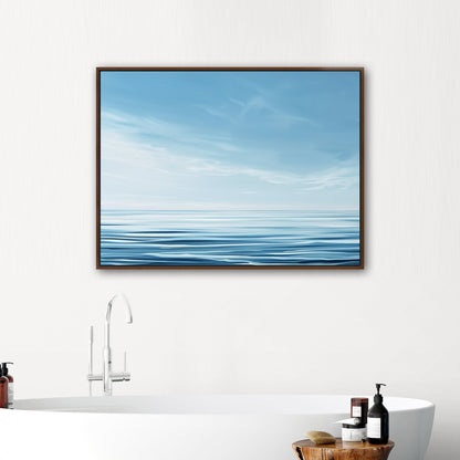 Minimalist abstract brush stroke painting of ocean and blue sky - Serenity Sky Vision