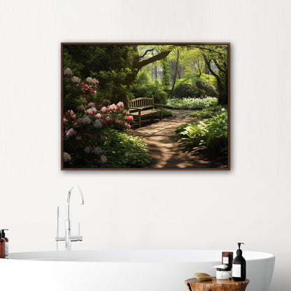 Tranquil oasis moss-covered garden path blooming azaleas serene ambience - Enchanted Garden Secluded Hideaway