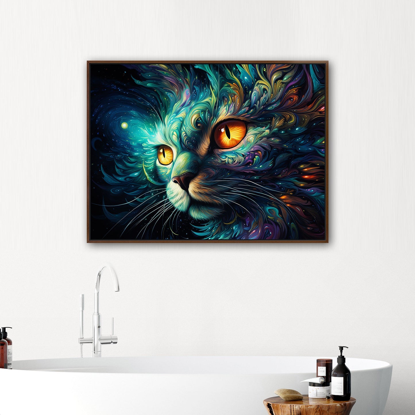 Psychedelic black cat portrait exuding mystery - Cosmic Enchantment