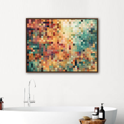 Abstract Geometric Squares Painting - Retro Pixelated Geometric Flare