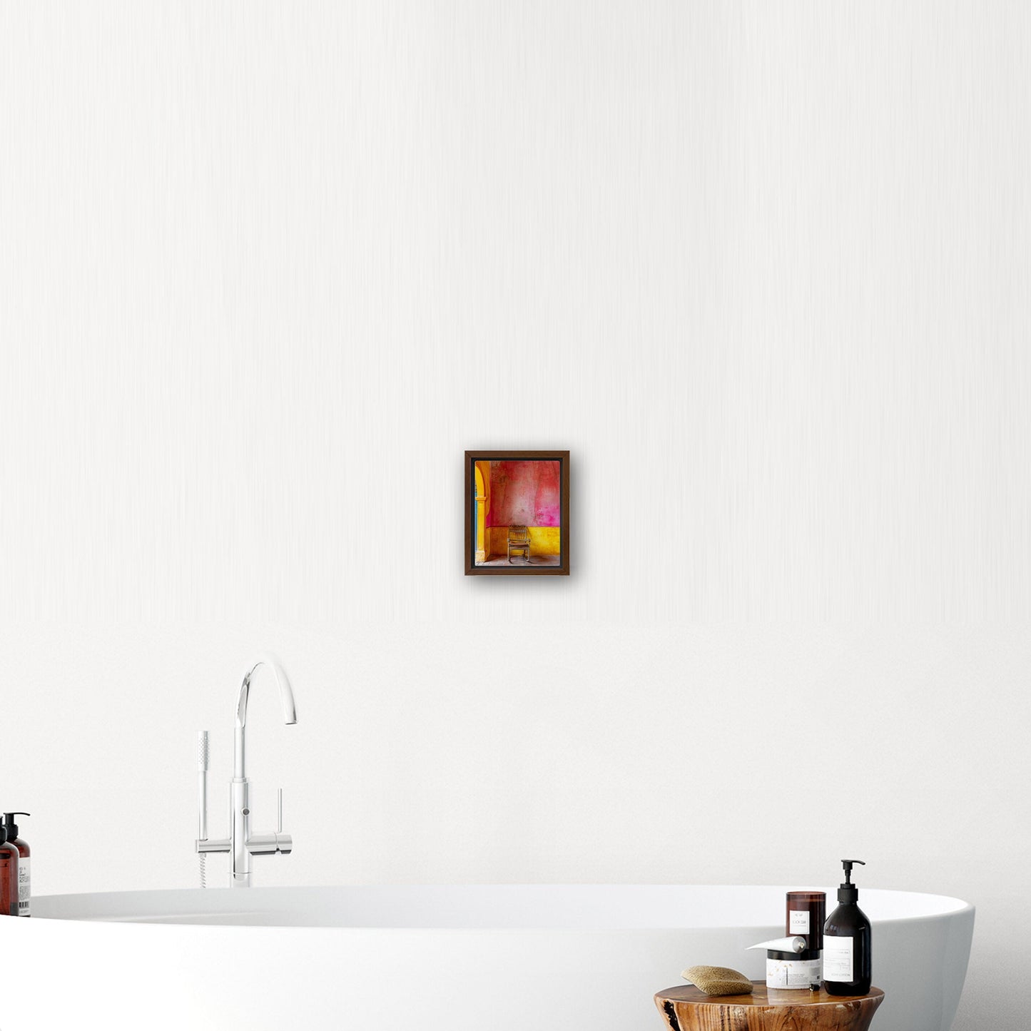 Old Wooden Chair Against a Textured Wall - Vibrant Still Life